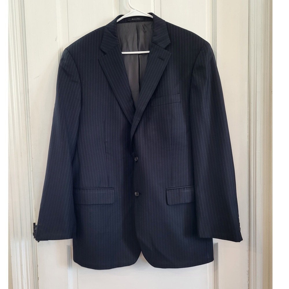 Lauren Ralph Lauren Mens 42R Navy Blue Pinstripe 100% Wool Blazer Suit Jacket